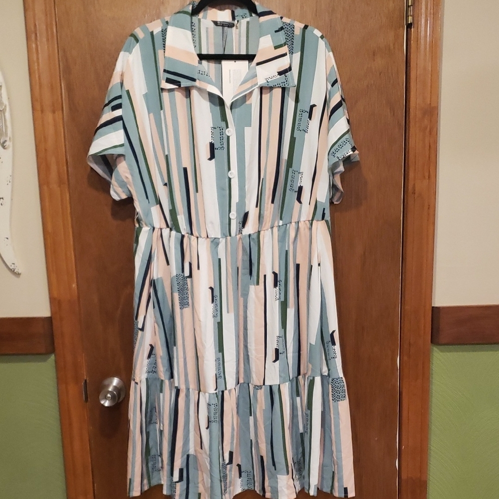 BloomChic Multicolor Striped Tiered Dress